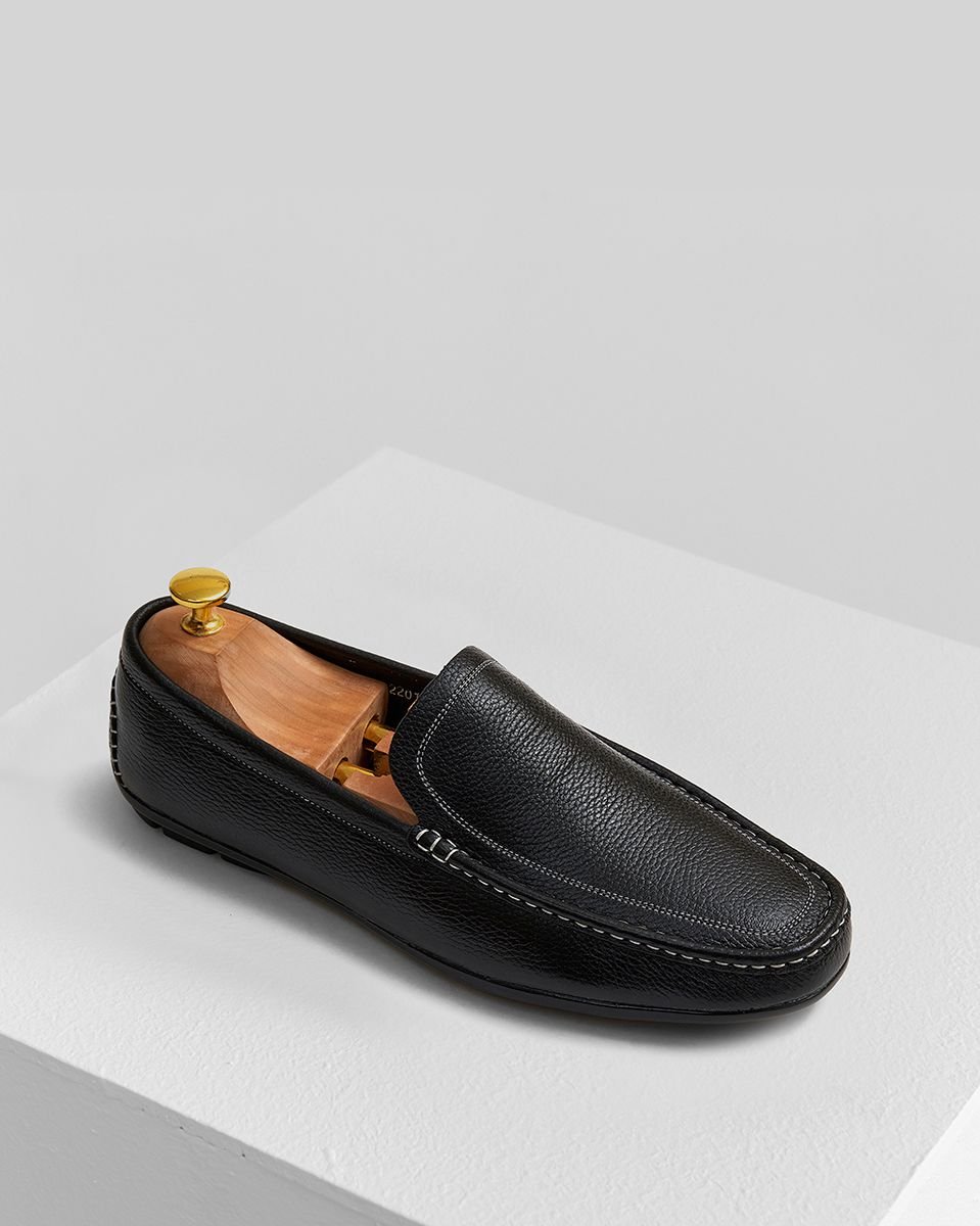 Giày Đi Làm Moccasin Da Nam Màu Đen Viền Chỉ Nổi GNTA2201-D - Ảnh 2
