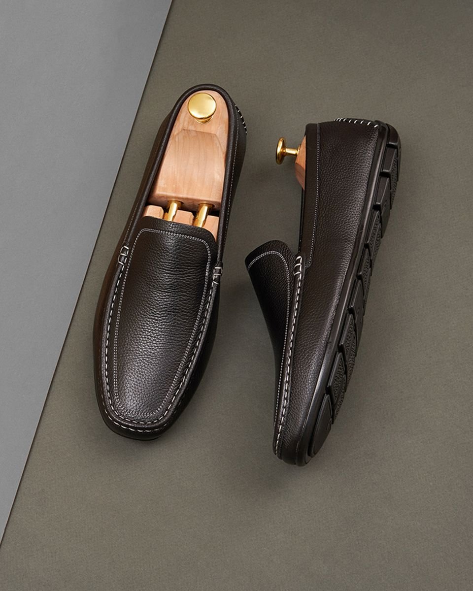 Giày Đi Làm Moccasin Da Nam Màu Đen Viền Chỉ Nổi GNTA2201-D - Ảnh 4